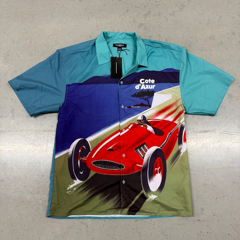 Retro Style French Racing Shirt - All Over Print in Blue and Green